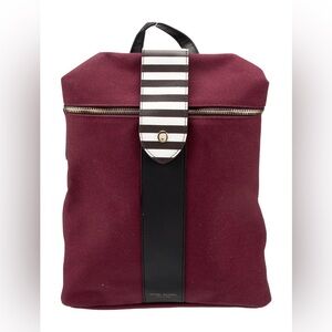 Henri Bendel Burgundy Canvas Stripes Shoulder Crossbody Backpack